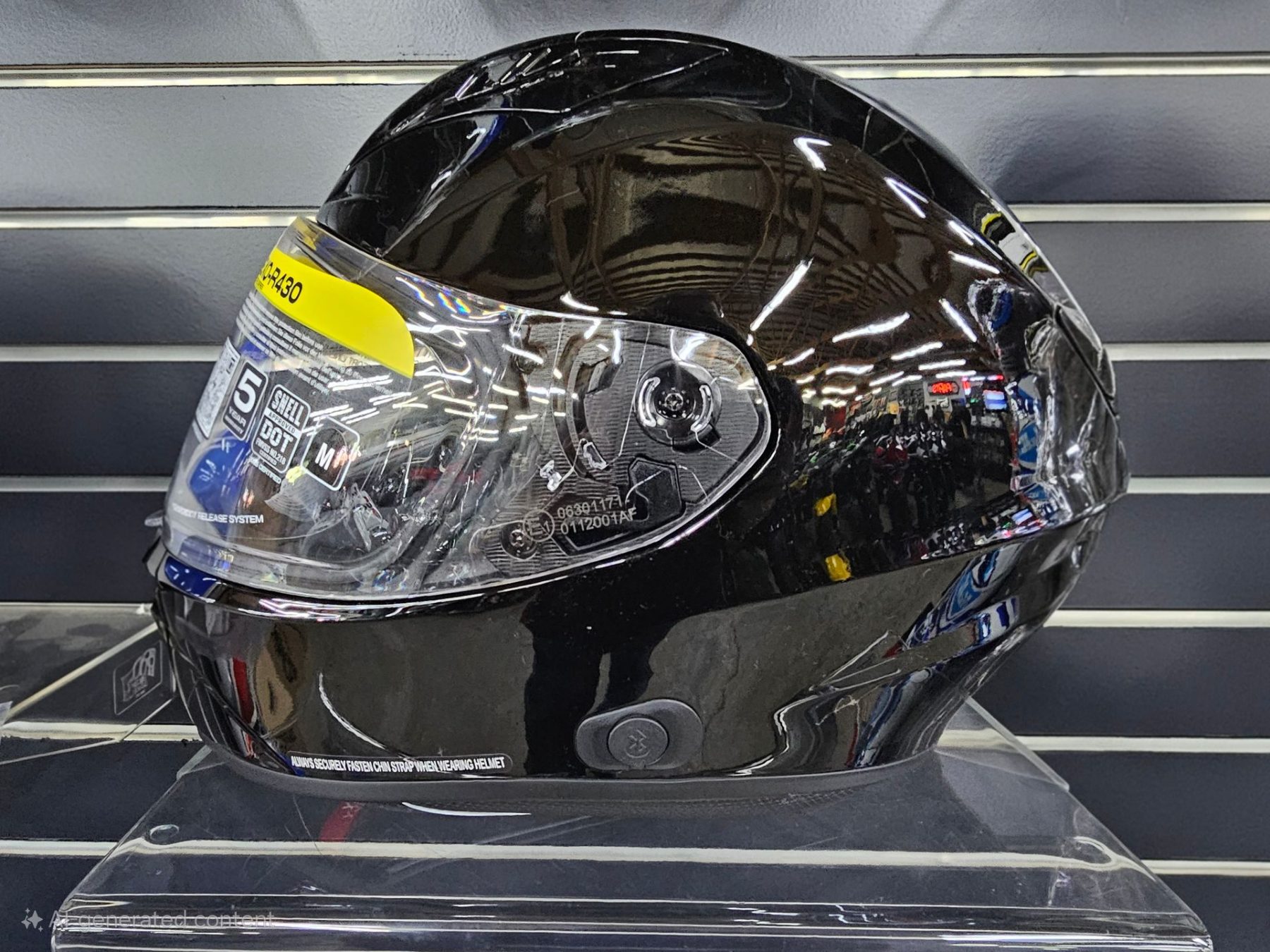 Side view of Scorpion EXO-R430 helmet showing visor mechanism and shell design