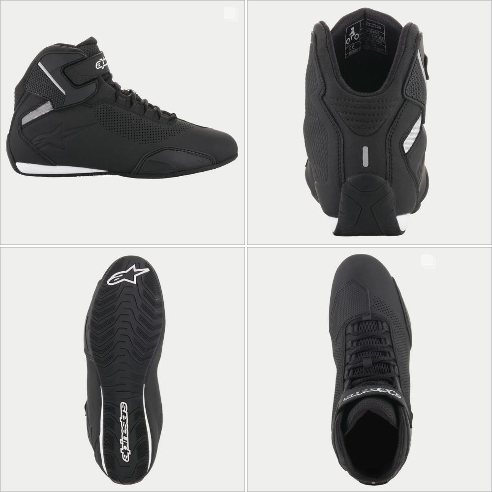 Multiple angles of the Alpinestars Sektor Vented motorcycle shoes highlighting sport-style, ventilation, and street fit