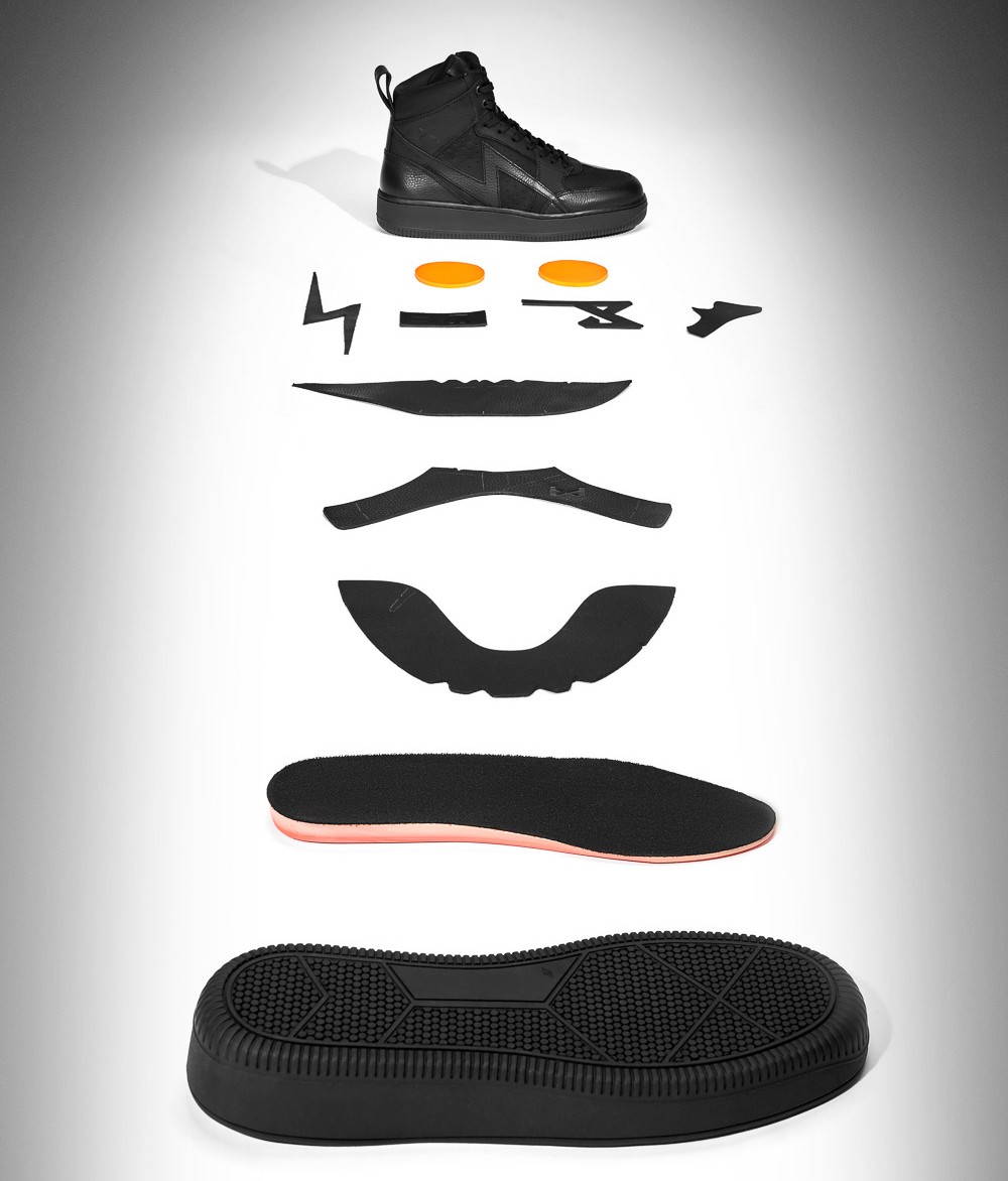Exploded view of Pando Moto Apex Riding Shoe showing protective components and internal construction