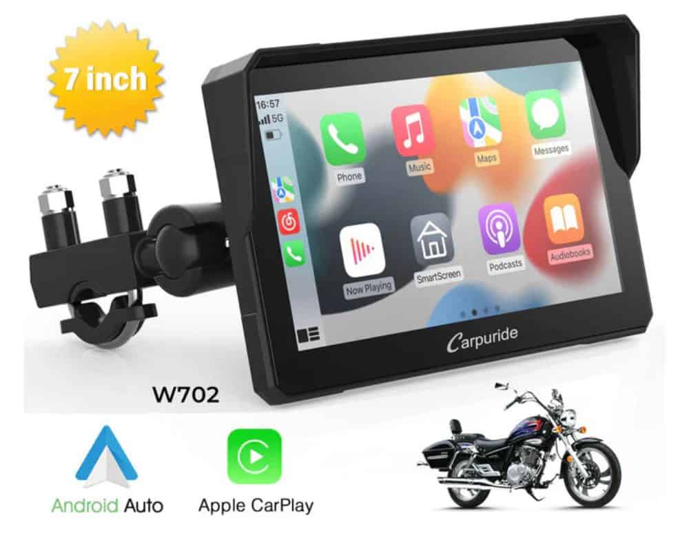 Carpuride W702 7-inch motorcycle GPS screen with Apple CarPlay and Android Auto support