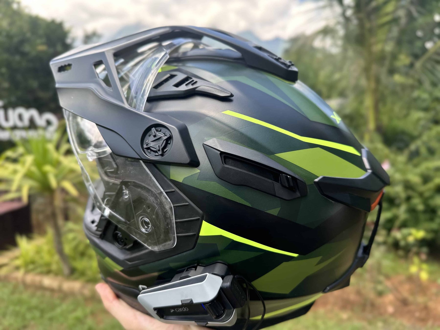 Nexx X.WED3 adventure motorcycle helmet in matte black with integrated peak and wide visor