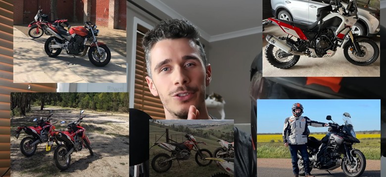 Collage of different motorcycles and the rider who used one helmet across all riding types