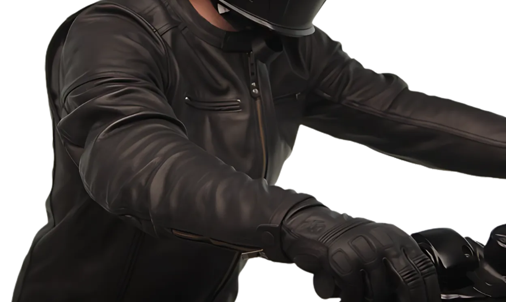 Close-up of rider wearing the Street & Steel Blade motorcycle jacket