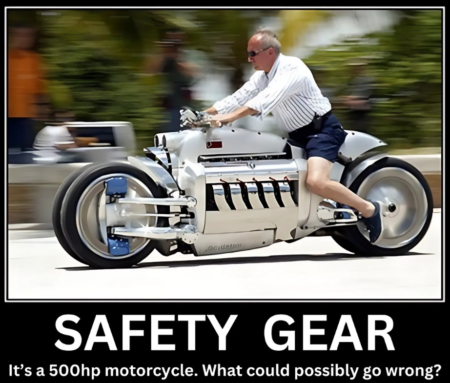 Rider on a high-powered motorcycle wearing no safety gear, highlighting the risks of inadequate protection