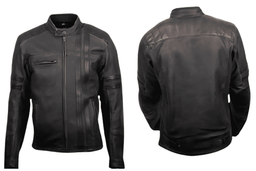 Front and back view of the Scorpion EXO 1909 leather motorcycle jacket