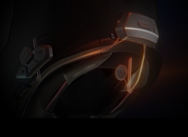 Internal view of Schuberth S3 showing SC2 comm system wiring and speaker placement