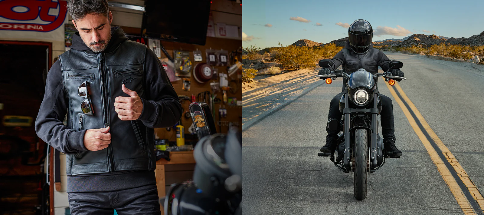 Rider wearing Alpinestars Tech-Air 3 V2 Leather Vest on and off the bike