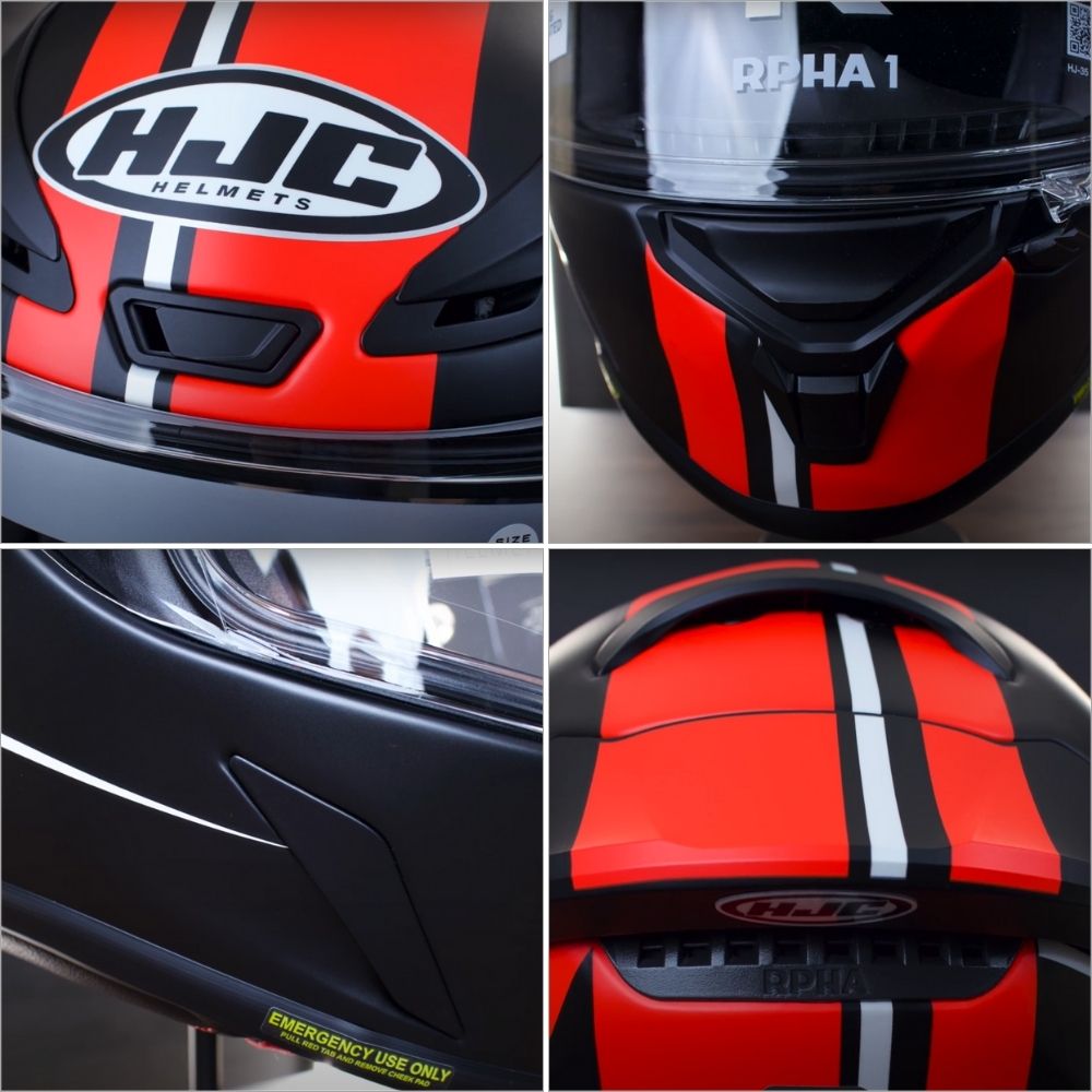 Close-up views of HJC RPHA 1N vents, intakes, and spoiler design