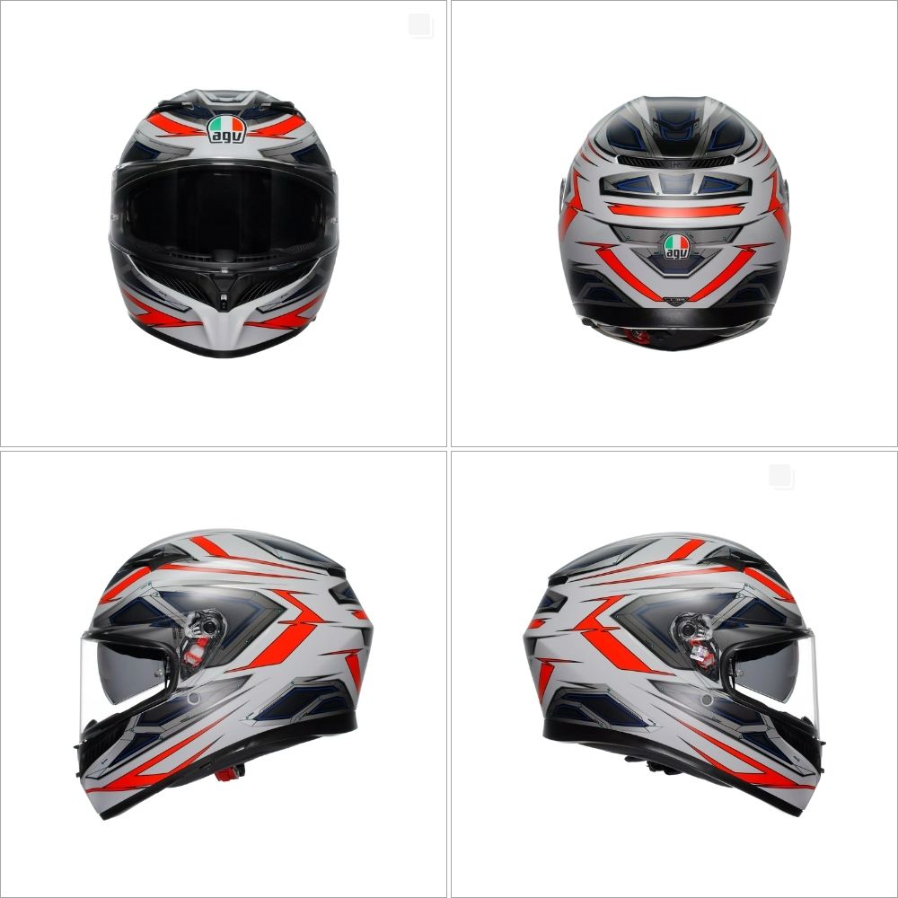AGV K3 Space helmet shown from front, back, and both sides