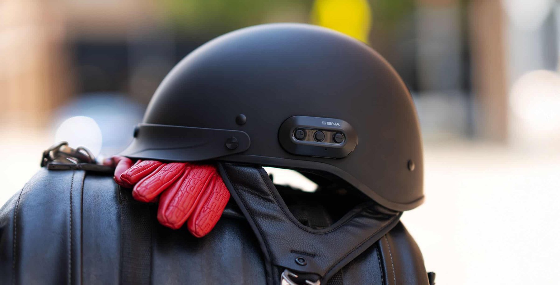 Sena Cavalry 2 half helmet with built-in Mesh intercom and concealed microphone