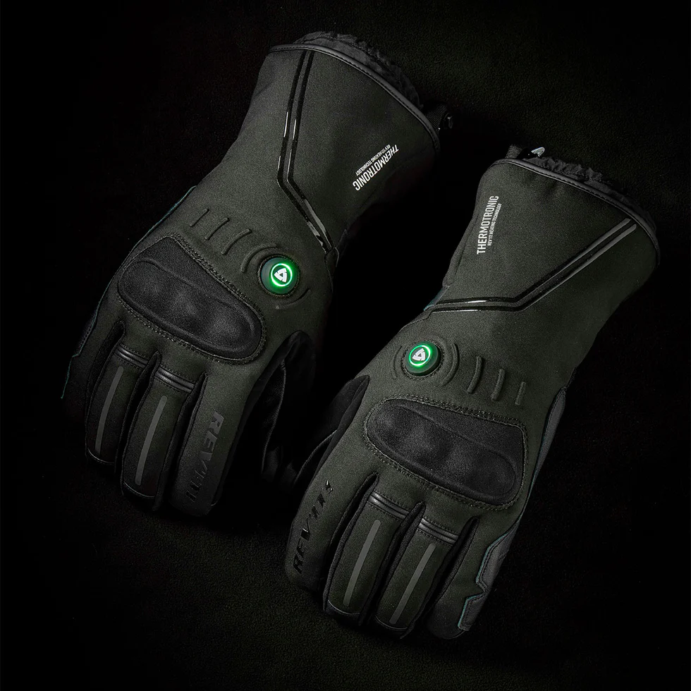 REV'IT! heated motorcycle gloves with active heating system and illuminated power button