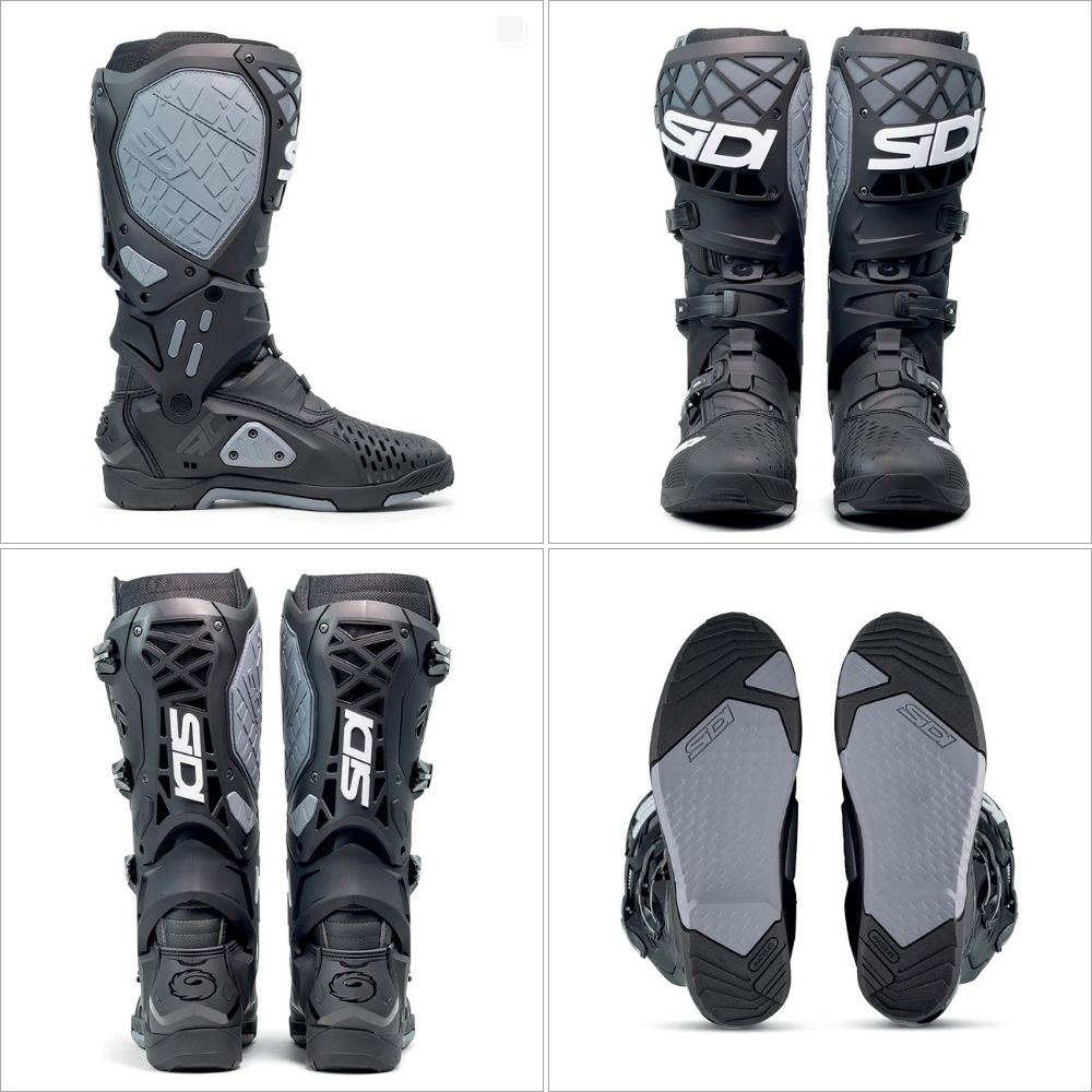 Multiple angles of the Sidi Crossair X Boots showing lightweight construction, lugged sole, and TPU armor for trail comfort and protection.