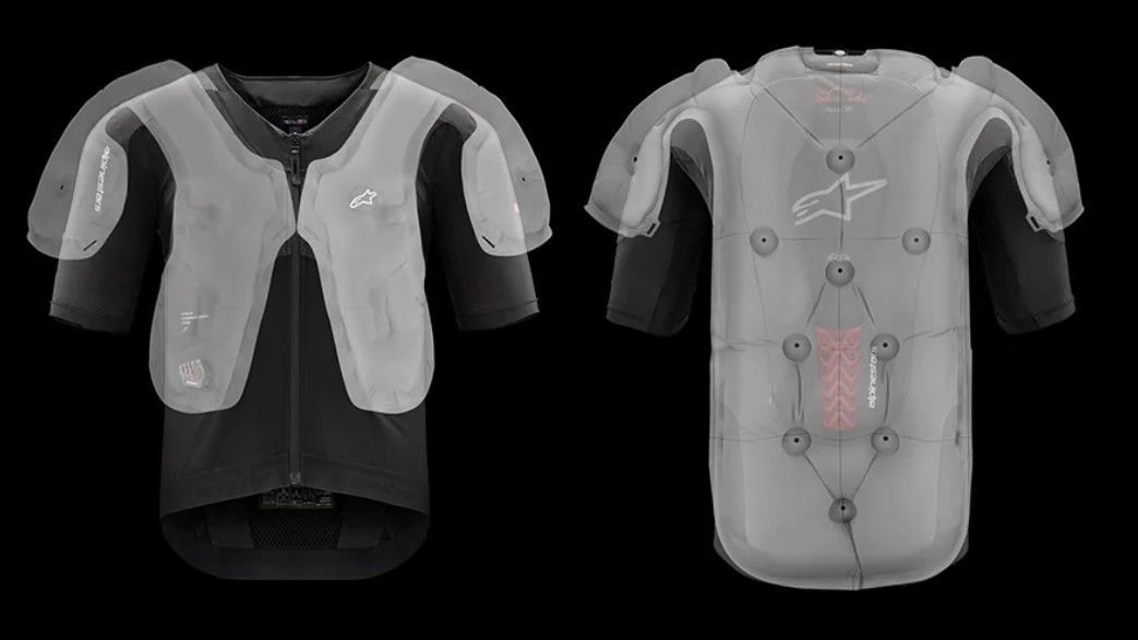 Alpinestars Tech-Air 5 Plasma airbag system showing inflated shoulder and back coverage.