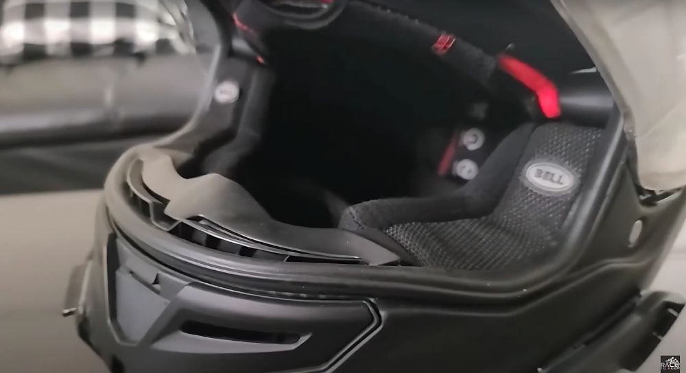 Interior view of Bell helmet showing Cool Jade liner and cheek pads