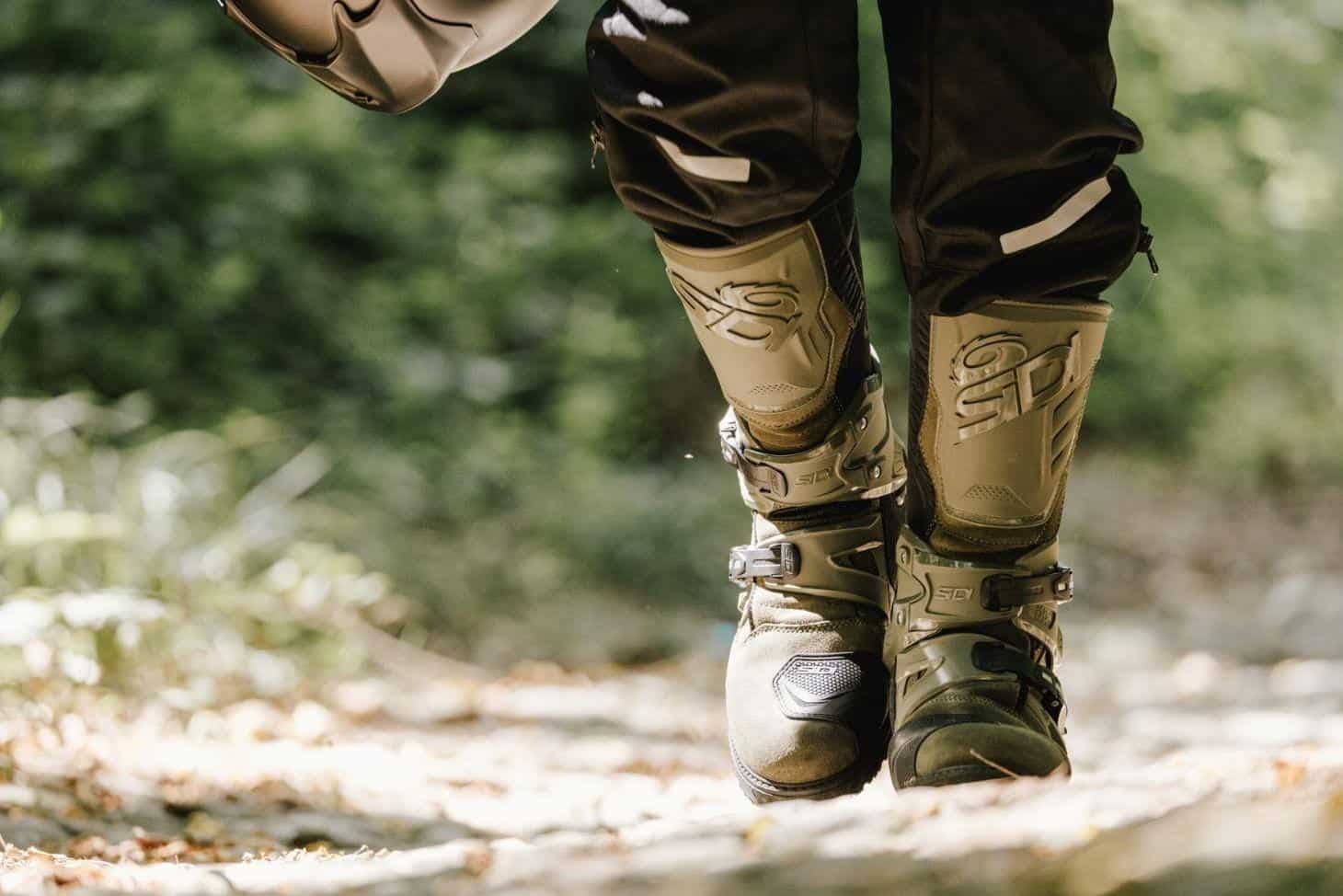 Close-up of Sidi Adventure 2 Gore-Tex boots walking on a forest trail