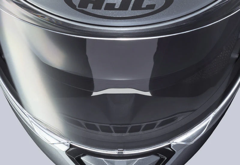 Close-up of an HJC helmet visor equipped with a Pinlock insert