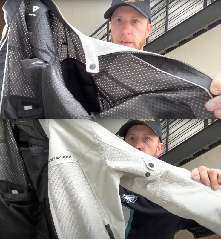 Interior and exterior close-ups showing mesh panels and abrasion zones of the Revit Eclipse 2 jacket