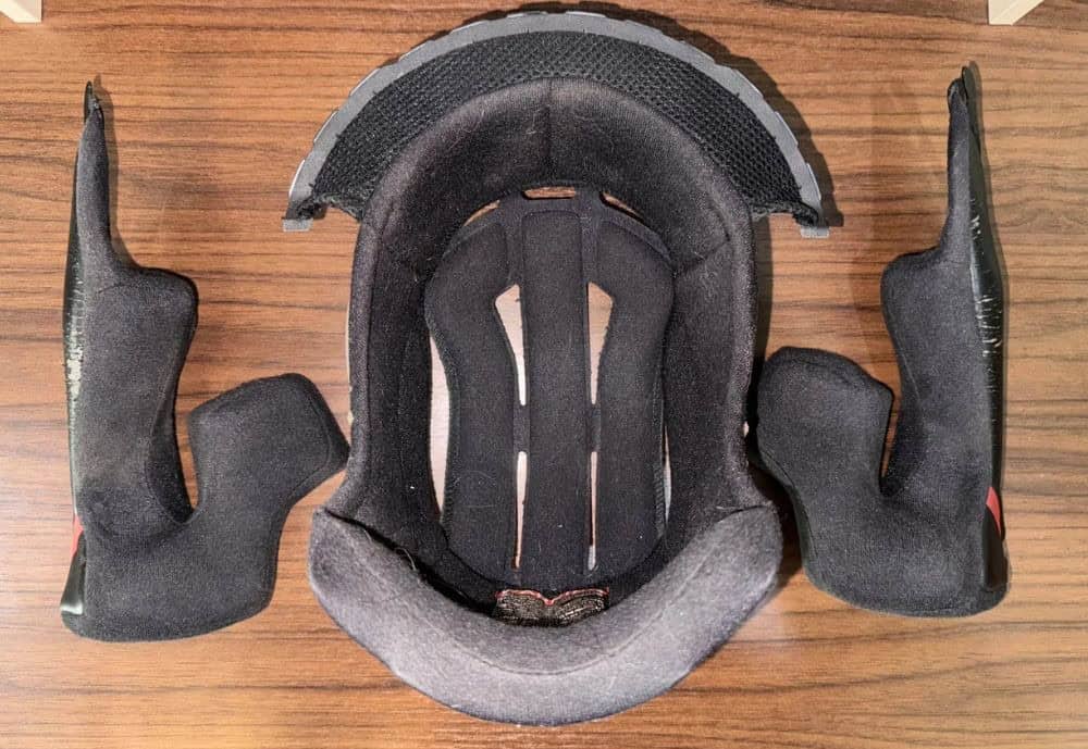 Helmet liner and cheek pads removed for customization