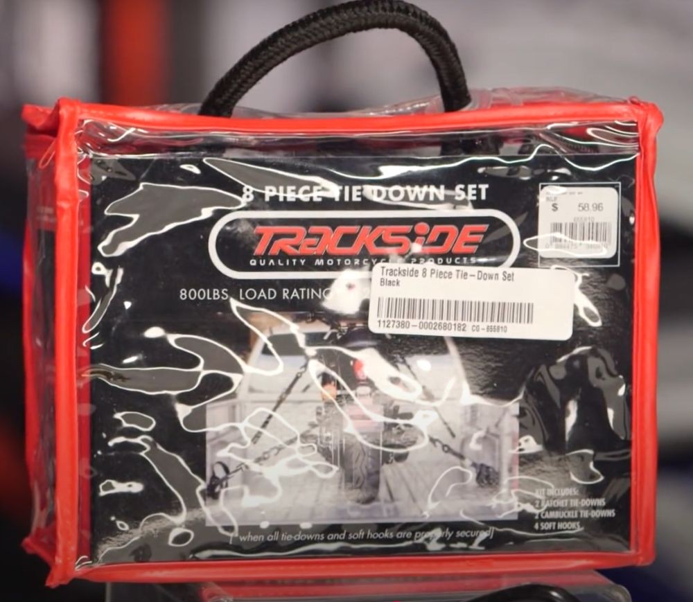 Trackside 8 Piece Tie-Down Set in red carrying case with clear front and product label