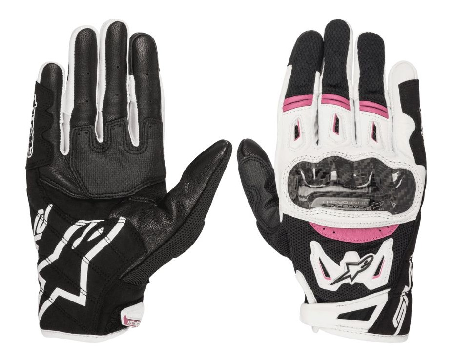 Front and back view of Alpinestars Stella SMX-2 Air Carbon V2 Gloves, showing carbon knuckle and leather/mesh build.