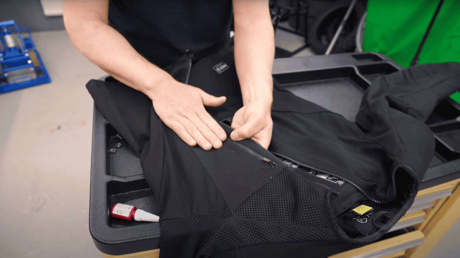 Close-up of Knox Urban Pro MK3 showing fabric panel and mesh construction details
