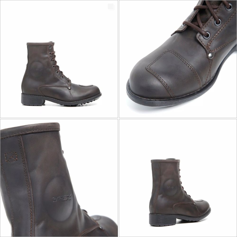 TCX Blend WP Women’s brown leather motorcycle boots with lace-up design, vintage work-boot styling, and reinforced ankle and heel support.