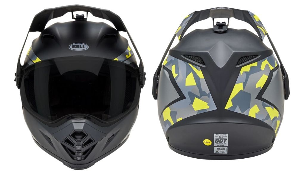 Front and rear view of Bell MX-9 MIPS helmet showing vents and exhaust ports
