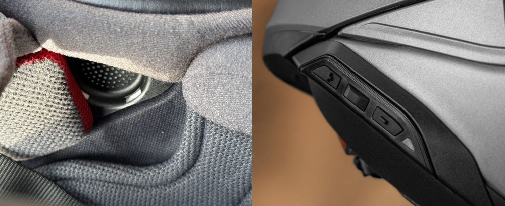 RF-1400 speaker pocket (left) and Neotec 3 integrated comms panel (right)