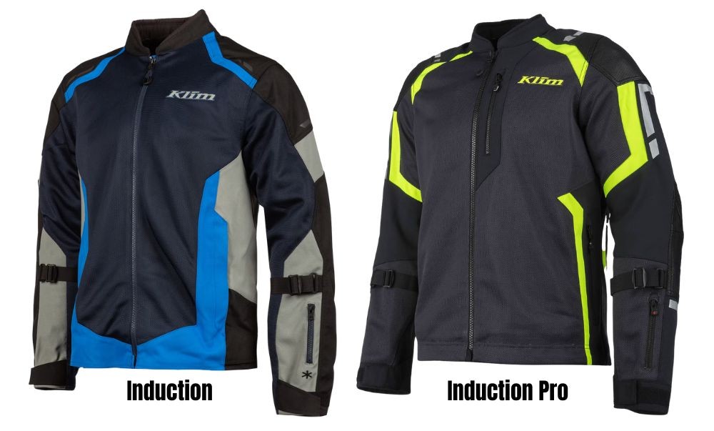 Klim Induction vs Induction Pro jackets showing design and protection differences.