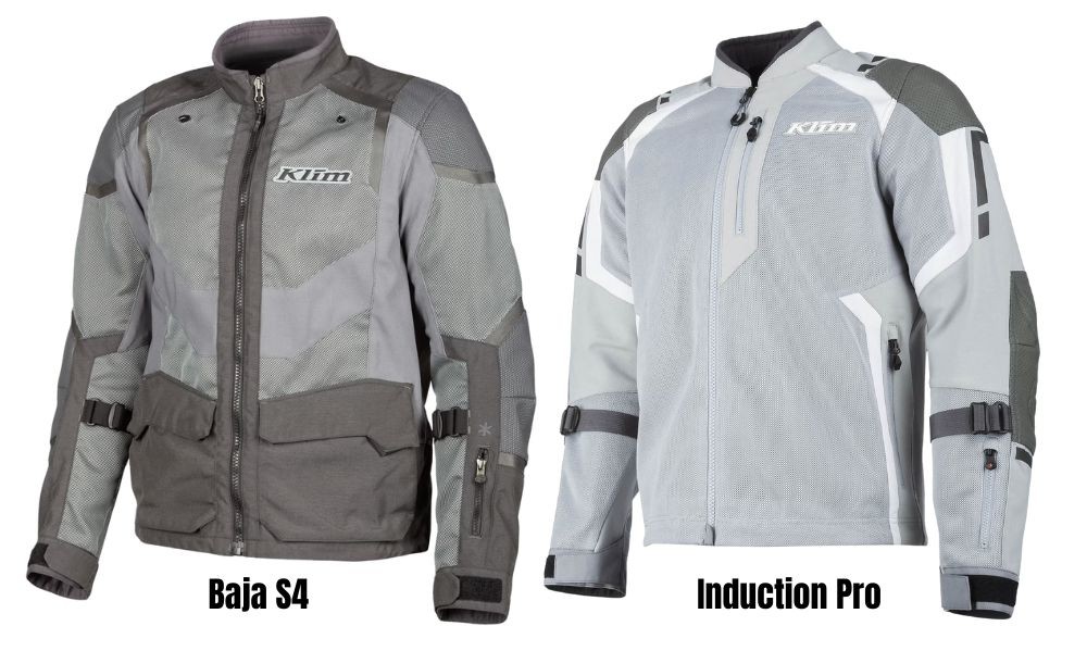 Side-by-side view of Klim Baja S4 and Induction Pro jackets