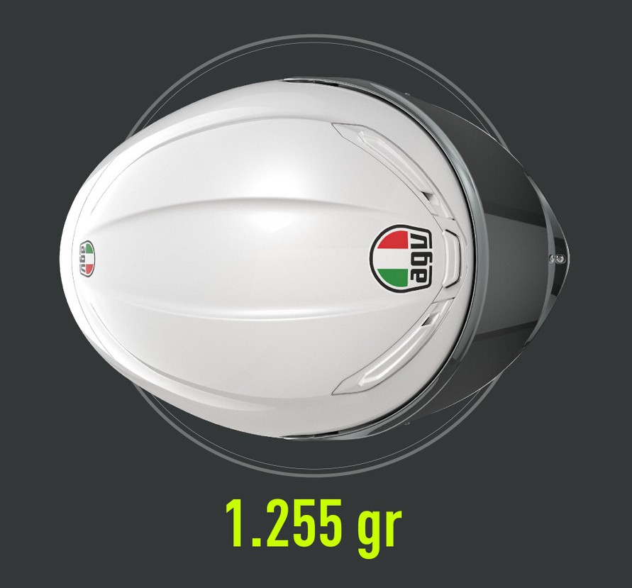 Top view of AGV K6 S helmet showing lightweight 1,255 g shell design that balances reduced lift with tradeoffs in wind noise.