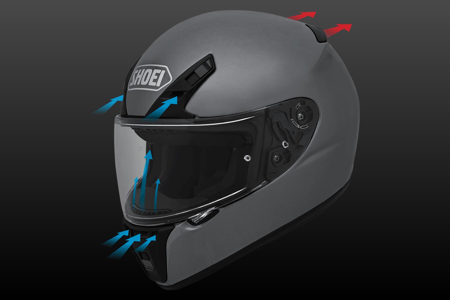 Shoei RF-SR helmet ventilation diagram showing airflow paths