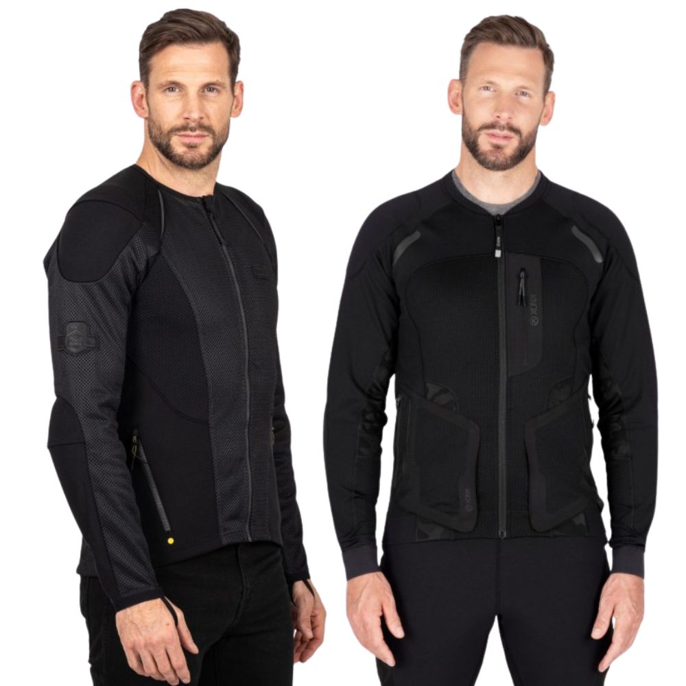 Side-by-side view of Knox Urbane Pro Mk3 and Action Pro Mk2 armored shirts with integrated Micro-Lock protection