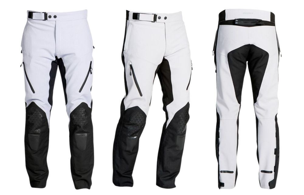 Front, side, and rear views of Sedici Garda Waterproof Pants in white and black