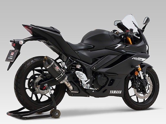 Yamaha sportbike with Yoshimura R-77 slip-on exhaust installed