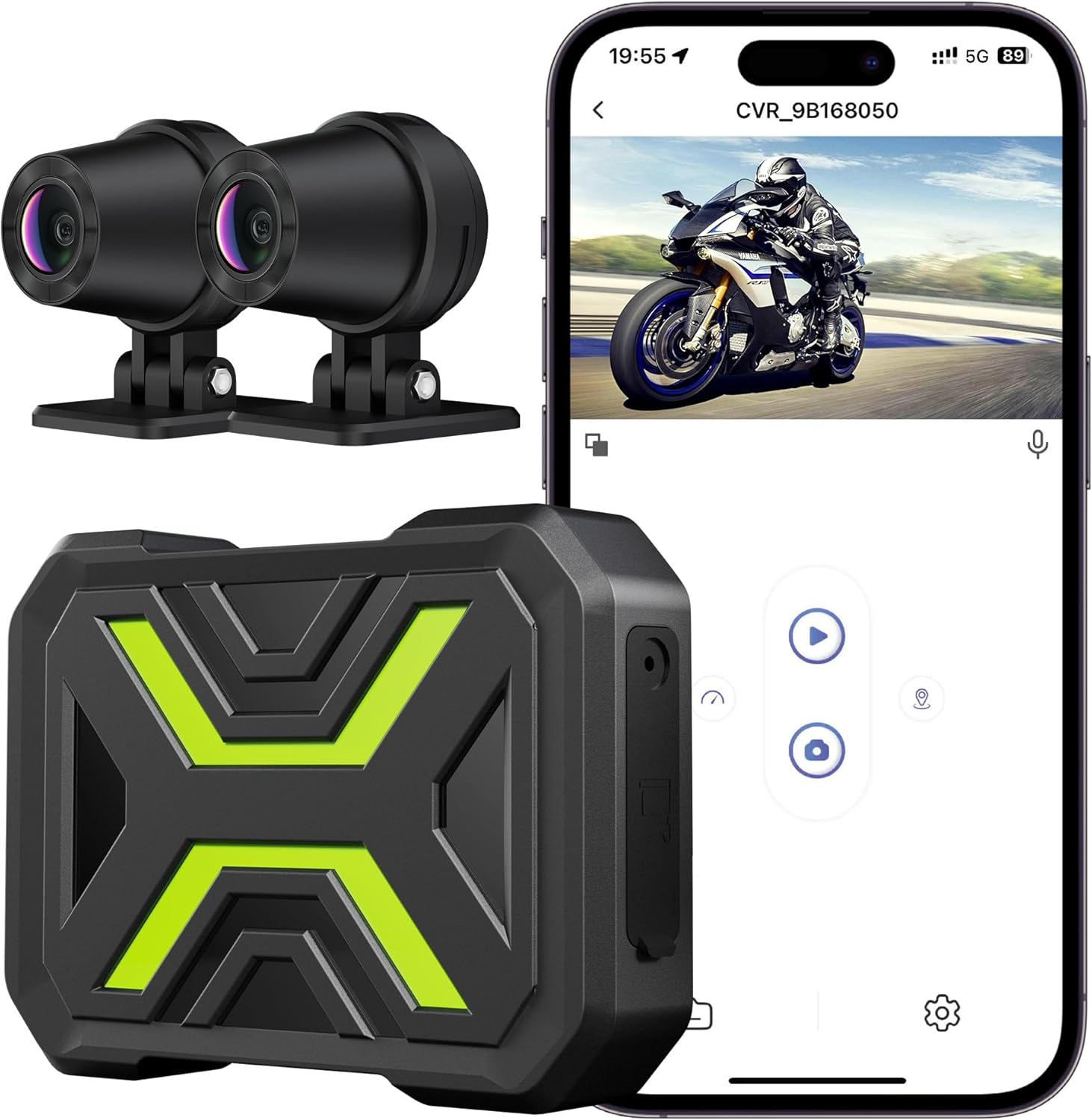 Budget dual 1080p motorcycle dash cam with DVR unit and smartphone preview app