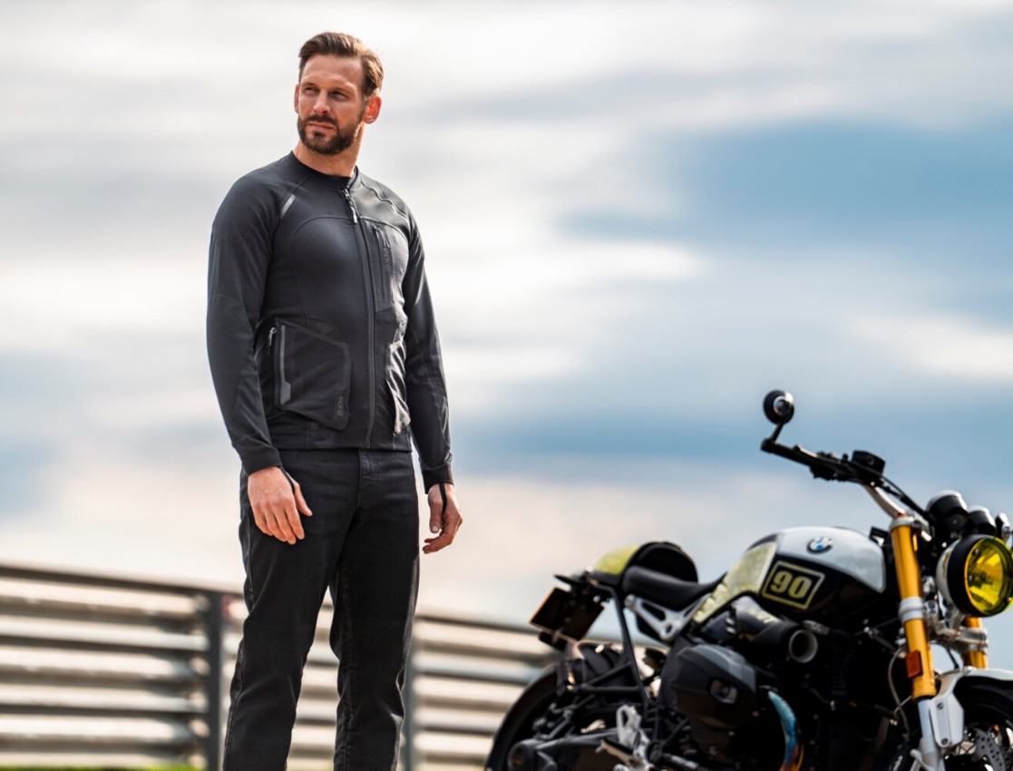 Rider wearing Knox Action Pro Mk2 armored shirt with mesh panels for airflow and lightweight protection