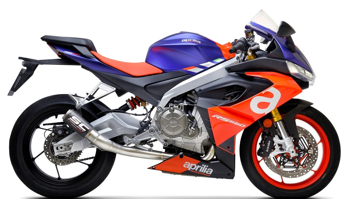 Aprilia RS 660 fitted with SC-Project CR-T slip-on exhaust