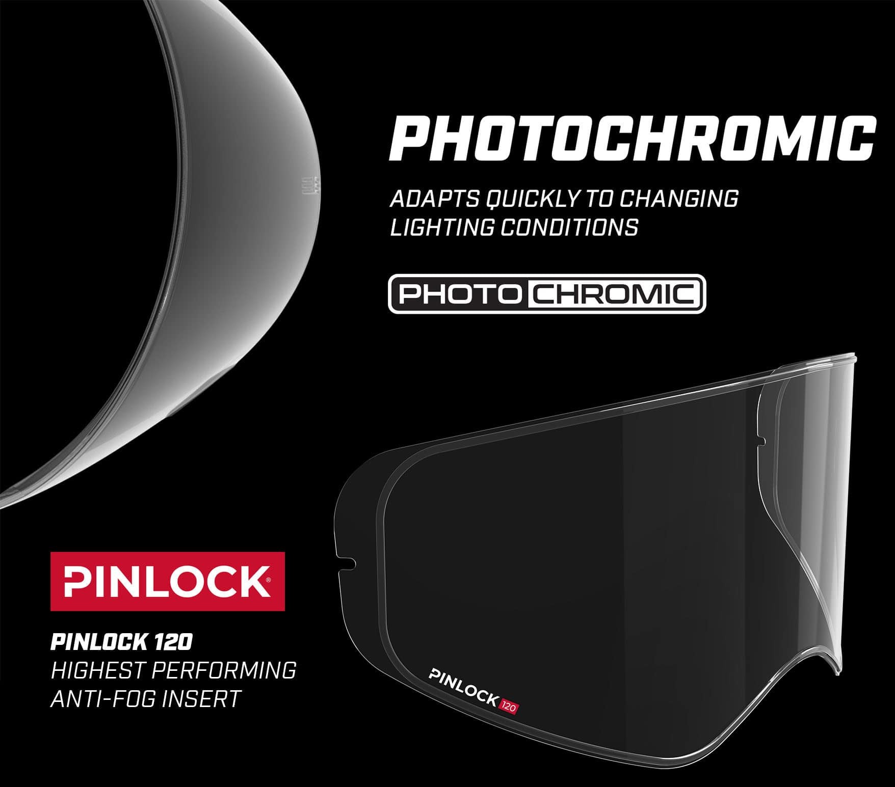 Krios Pro visor setup with Transitions photochromic and Pinlock 120 insert for adaptive, fog-free riding vision