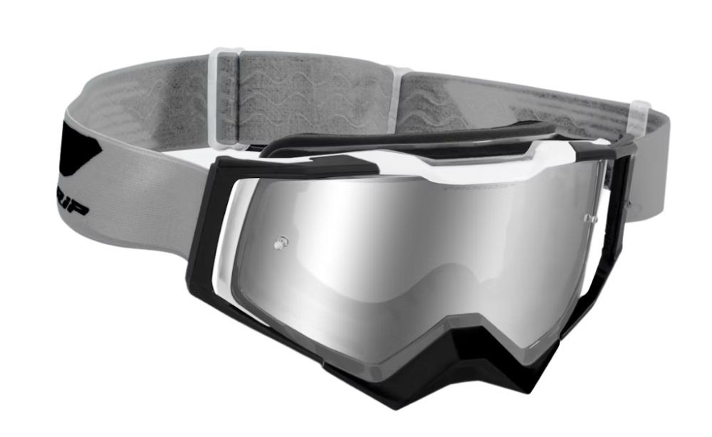 Progrip 3309FL Rapid motocross goggles with silver anti-fog lens, durable frame, and silicone strap