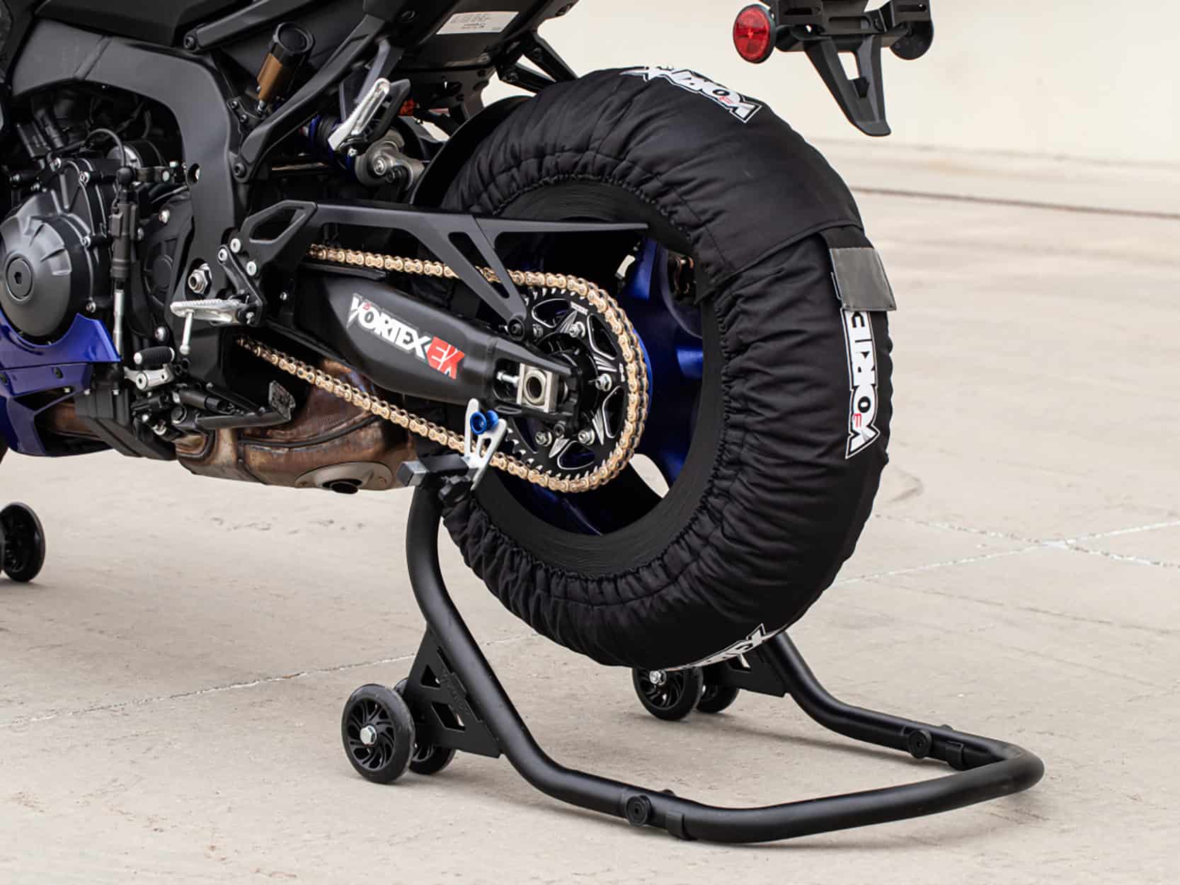 Vortex Rear Stand holding a motorcycle securely off the ground