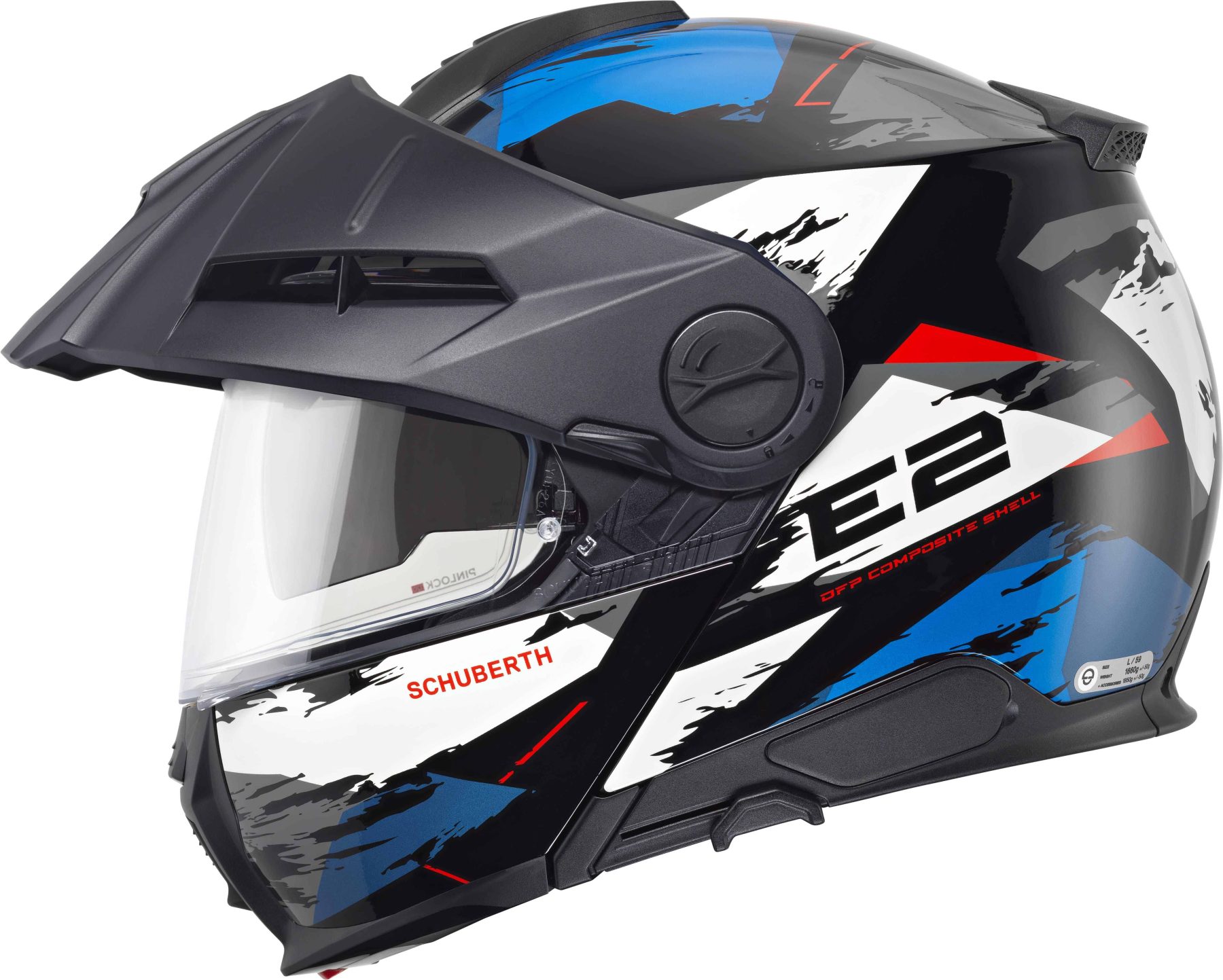 Schuberth E2 ADV modular helmet with aerodynamic composite shell and peak design