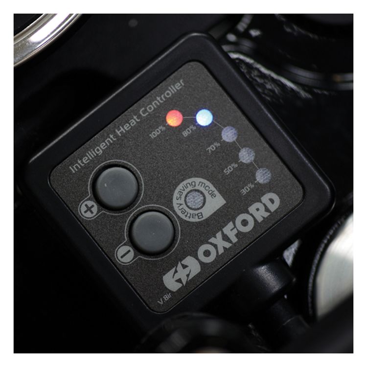 Oxford Heaterz Premium Adventure Heated Grips controller with five heat settings and intelligent battery protection