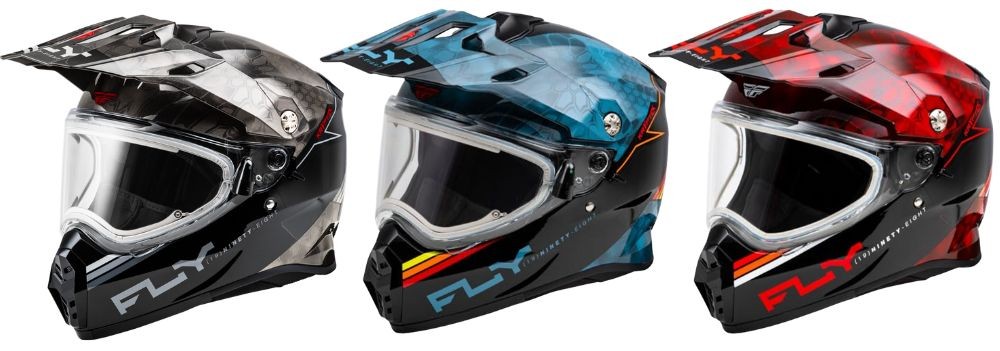 Three Fly Racing Trekker Cold Weather Helmets in different colors