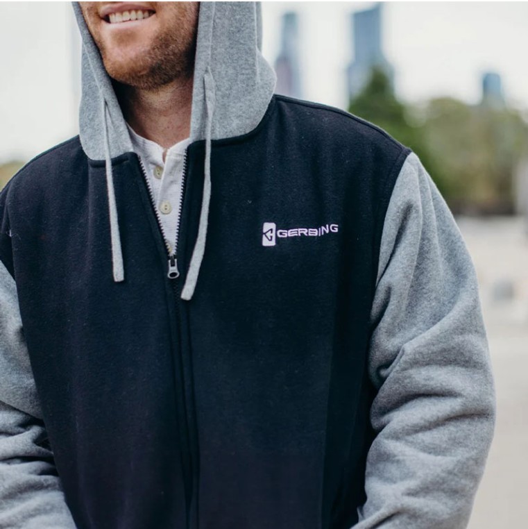 Gerbing 7V battery heated hoodie sweatshirt with fleece lining and portable heating system