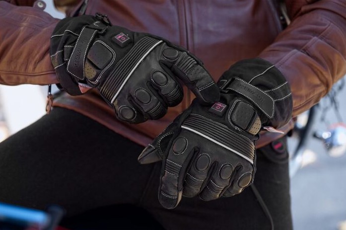 Hotwired 12V heated motorcycle gloves with built-in controllers and waterproof Cordura construction