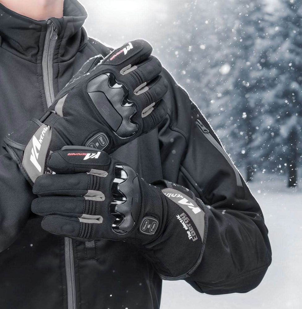 Kemimoto battery-powered heated motorcycle gloves with three heat settings for on- or off-bike use