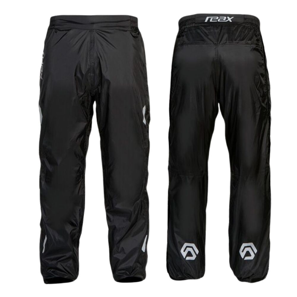 REAX Traveler waterproof motorcycle over-pants with reflective detailing on thighs and calves