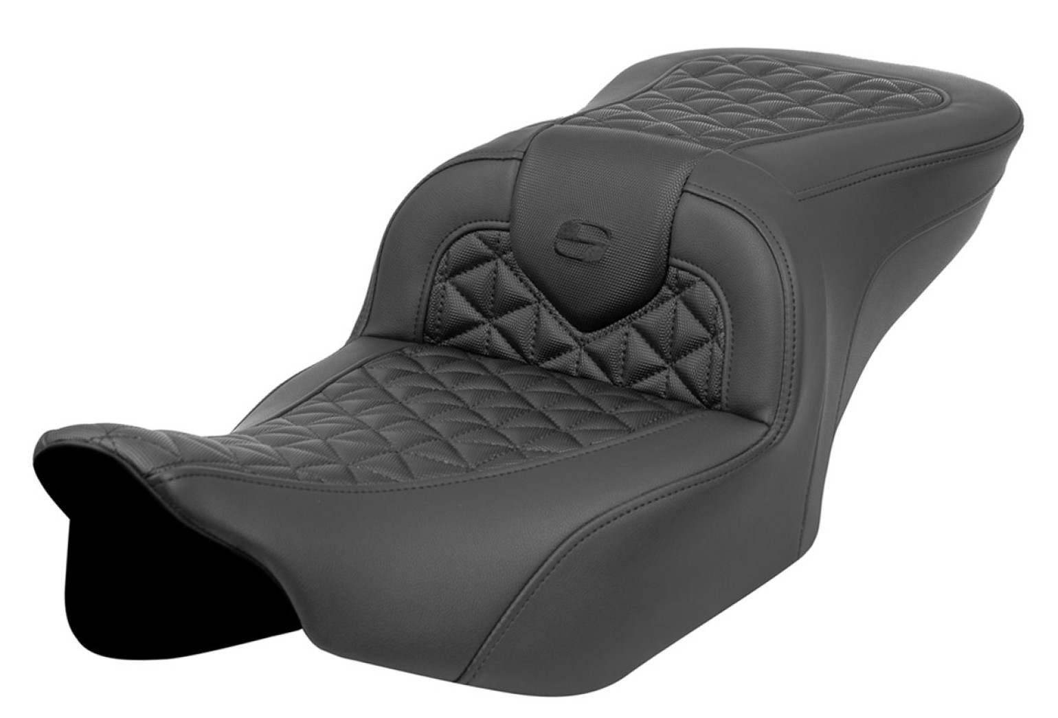 Saddlemen RoadSofa Tri Gripper Extended Reach seat with Gelcore comfort and grippy panels for Harley touring motorcycles