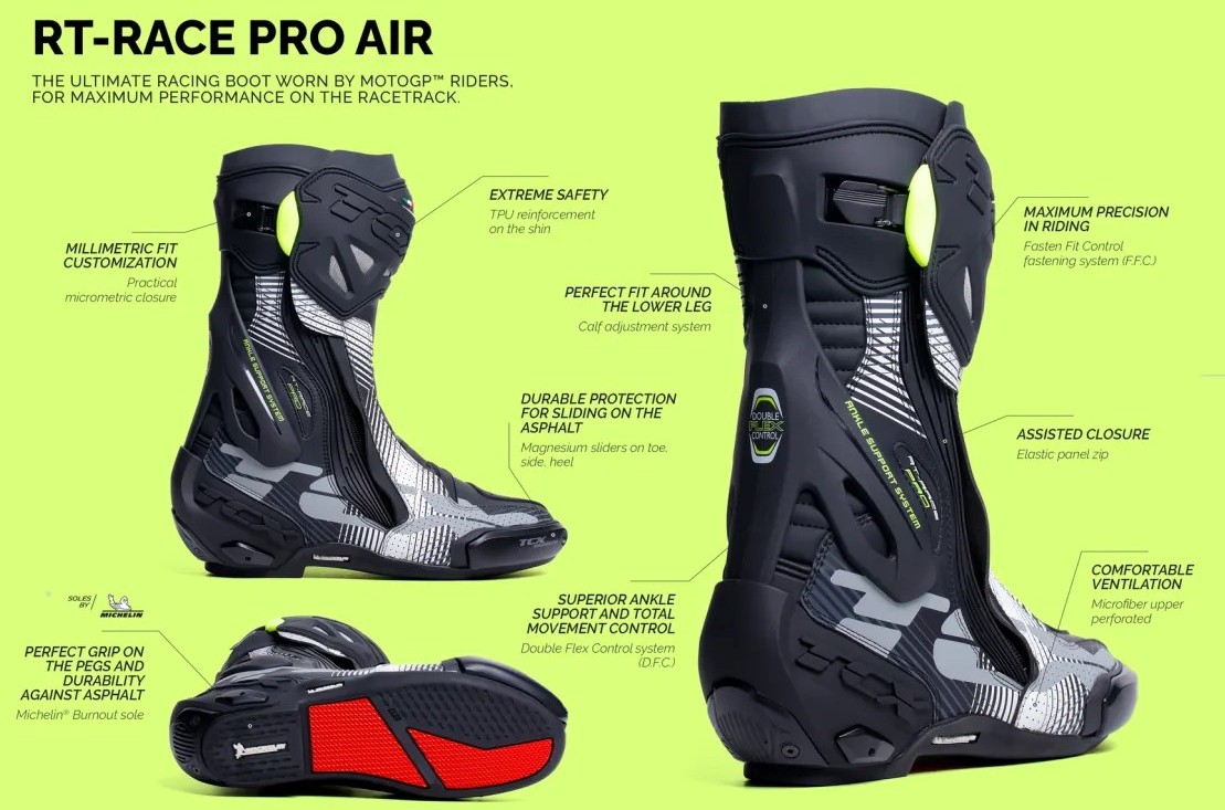 TCX RT-Race Pro Air motorcycle racing boots — lightweight, ventilated boots engineered for track precision and maximum ankle support.